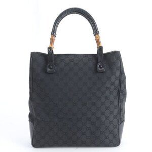 Gucci GG Canvas Leather Tote Shoulder Hand A4 Black